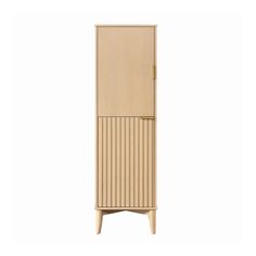 a tall wooden cabinet sitting on top of a white floor