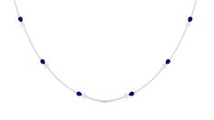 Pear Cut Created Blue Sapphire and Diamond Station Chain Necklace - Rosec Jewels Blue Sapphire Necklace, Sapphire Necklace, Stunning Necklace, Pear Cut, Diamond Stone, Prong Setting, Blue Sapphire, Solid Gold, Pear