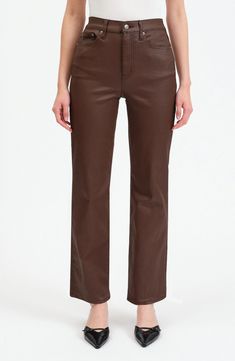 Brown Flare Jeans With Five Pockets, High Rise Brown Flare Jeans For Fall, Brown Jeans With Belt Loops For Fall, Brown Fall Jeans With Belt Loops, High Rise Brown Jeans For Workwear, High Rise Brown Jeans For Work, Brown Straight Leg Jeans For Work, Brown High Rise Jeans For Work, Brown Flare Jeans With Five Pockets For Fall