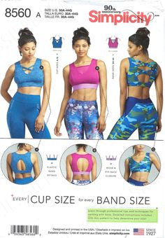 Uncut Simplicity sewing Pattern 8560 Misses' Knit Sports | Etsy Sports Bra Sewing Pattern, Elastic Waist Pants Pattern, Bra Sewing Pattern, Knit Top Patterns, Fashion Bra, Sports Bra Pattern, Sports Bra Design, Bra Sewing, Bra Pattern