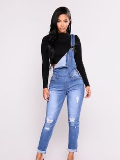 Portrait of a picture displaying Women’s Casual Denim Jumpsuit product. Blue Jean Jumpsuit, Ripped Denim Overalls, Plus Size Ripped Jeans, Denim Style Casual, Moda Denim, Suspenders For Women, Jumpsuit Blue, Denim Dungarees, Long Jeans