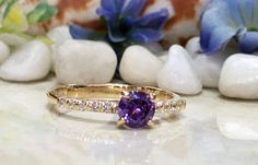 Don't miss this opportunity to own this beautiful gemstone ring crafted in 14k gold filled You can wear the rings as a set together or each ring by it self. => Gemstone Type - Amethyst, Clear Quartz => Gemstone Cut - Faceted => Gemstone Shape - Round Shape => Gemstone Size - 5mm, 1.5mm => Total Number of Gemstones - 13 => Metal Type - 14k Gold Filled (Tarnish Resistant And Nickel Free) - also available in 925 sterling silver * Please contact me for pricing on a sizes larger tha Round Cut Purple Promise Ring, Purple Vs Clarity Promise Ring, Amethyst Promise Ring With Vs Clarity, Opal Necklace Simple, Gold Ring Stacking, Delicate Engagement Ring, Birthstone Stacking Rings, Prong Ring, Purple Amethyst Ring