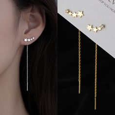 Trend Long Wire Tassel Thread Chain Climb Star Heart Beads Pendants Drop Earrings women’s Straight Hanging Earings Jewelry Thread Chains, Tassel Earing, Korean Earrings, Tassel Drop Earrings, Beaded Drop Earrings, Hanging Earrings, Earring Type, Moon Earrings, Silver Drop Earrings