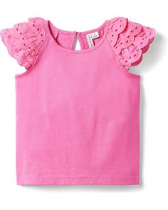 Janie and Jack Eyelet Sleeve Top (Toddler/Little Kids/Big Kids) | Zappos.com Pink Convertible, Suspender Pants, Girl Trends, Embroidery On Clothes, Girl Inspiration, Girls Tees, Janie And Jack, Jersey Top