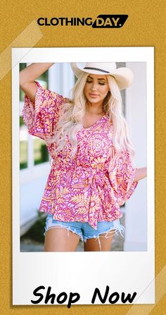 Boho Floral Print Belted Surplice Blouse Surplice Blouse, Boho Floral, Floral Print, Floral Prints, Shop Now, Free Shipping, Floral, Clothes