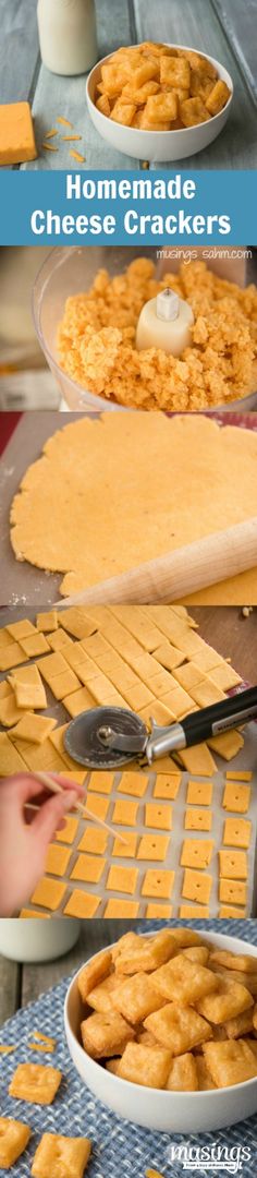 homemade cheese crackers are ready to be baked in the oven and put into baking pans