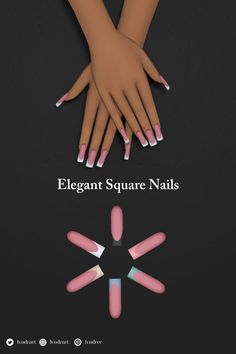 two hands with different manies on them and the words elegant square nails above it