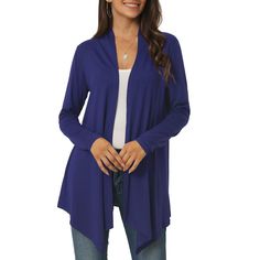 The drape open-front cardigan is a stylish and versatile addition to any wardrobe, with a simple yet elegant design that can be dressed up or down. Made from a soft, lightweight fabric, this cardigan is perfect for layering and adding warmth to any outfit without feeling bulky or heavy. This simple cardigan is such a feminine choice to wear any day! Good choice as a gift for families and friends, such as for graduation, or ceremony. The simple and timeless design of this cardigan means it will r Fitted Open Front Solid Color Cardigan, Fitted Solid Color Open Front Cardigan, Versatile Solid Color Wrap Cardigan, Non-stretch Open Front Tops For Layering, Versatile Solid Wrap Cardigan, Chic Solid Color Open Front Cardigan, Chic Solid Open Front Cardigan, Chic Open Front Solid Cardigan, Spring Solid Open Front Cardigan