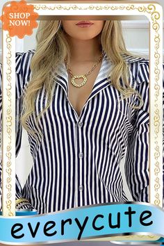 New Striped Puff Sleeve Slim Shirt Dress Striped Long Sleeve Party Blouse, Striped Long Sleeve Party Top, Striped Blouse With Puff Sleeves, Chic Striped Button-up Shirt Dress, Chic Striped Button-up Dresses, Striped V-neck Shirt Dress For Daywear, Chic Striped Long-sleeve Shirt Dress, Dress Shirts For Women, Women's Shirt