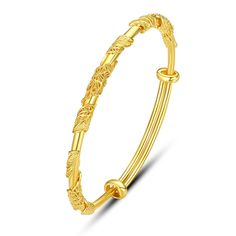 PRICES MAY VARY. 18k yellow gold high polished, everyday wear, never fade, high quality 7.5 inch adjustable length, good for plump or tiny wrists, no need to worry about too small or large size to wear, push together at the two rings to make the bangle expand Elegant noble carved floral design, perfect for bridal wedding jewelry and couple gift for her birthday party, romantic date, anniversary, valentines day or engagement; and also an ideal present for family members and friends on important h Formal Yellow Gold Bangle With Intricate Design, 14k Yellow Gold Bangle With Intricate Design, Festive Yellow Gold Bangle With Intricate Design, Yellow Gold Brass Bangle With Intricate Design, Yellow 22k Gold Bangle With Intricate Design, Couple Gifts For Her, Adjustable Bangle Bracelet, Wedding Bridal Jewellery, Adjustable Bangle