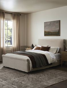 Dalia Slipcover Bed by Amber Lewis x Four Hands Amber Interiors Bedroom, Slipcover Bed, Burled Wood Furniture, Interiors Bedroom, Bed Idea, Amber Lewis, Dining Room Style, Dining Design, Bright Living Room