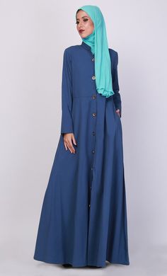 Navy Button Down Short Collared Modest Long Sleeve Maxi Dress With Buttons, Cotton Long Sleeve Maxi Dress With Buttons, Long Sleeve Cotton Maxi Dress With Buttons, Everyday Abaya, Modest Gowns, Abaya Design, Black Hijab, Muslim Dresses, Hijab Niqab