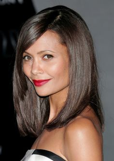 Long Bob Hairstyles With Bangs Long Angled Bob Hairstyles, Long Angled Bob, Thandie Newton, Bob Hairstyles With Bangs, Corte Bob, Long Bob Haircuts, Bob Hair