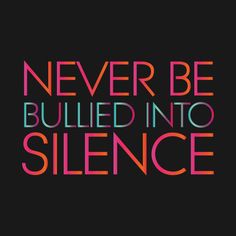 the words never be bullied into science are shown in pink and blue on a black background