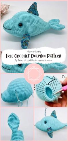 the instructions for how to make a crochet dolphin pattern are shown in this video