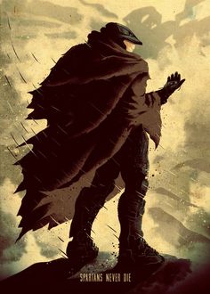 a batman standing on top of a hill with his hands in the air and wearing a cape