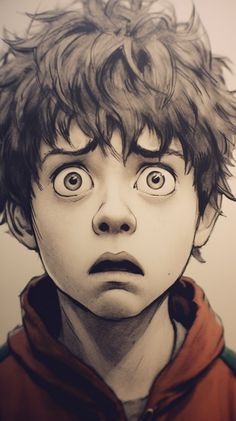 a drawing of harry potter with his eyes wide open and an angry look on his face