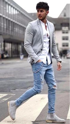 Smart Casual Menswear, Outfit Blazer, Gray Blazer, Hipster Man