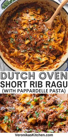 Short rib ragu with pappardelle in a Dutch oven. Slow Cook Short Ribs, Ragu With Pappardelle, Short Rib Ragu, Ragu Recipe, Pappardelle Pasta, Dutch Oven Cooking, Short Rib, Dutch Oven Recipes