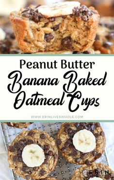 peanut butter banana baked oatmeal eyes recipe with chocolate chips and bananas on top