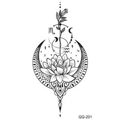 a drawing of a flower and moon on a white background