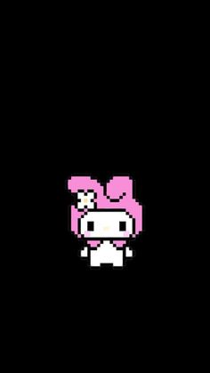 an old - school video game character with pink hair and white shirt, standing in front of a black background