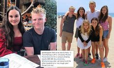 the family is posing for a photo on the beach