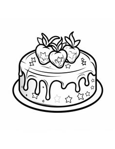 a drawing of a cake with strawberries on top