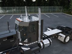 a semi - truck trailer parked in a parking lot