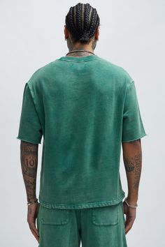 Available In Green Wash. Boxy Fit Crew Neck Short Sleeve Pair With "Tyson Heavy Wash Relaxed Shorts" 80% Cotton, 20% Polyester Imported | Mens Tyson Heavy Wash Tee Shirt in Green size Large by Fashion Nova Boxy Tee, Promotional Events, Green Fashion, Mens Tees, Fashion Nova, Tee Shirt, Tee Shirts, Crew Neck, Size Medium