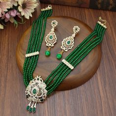 Natural Stone Beaded Necklace Drop Earring Wedding Jewelry Set Green Beaded Jewelry Sets For Wedding, Green Round Beaded Jewelry Sets For Wedding, Bride Wedding Jewelry, Wedding Bride Jewelry, Wedding Jewelry Set, Crystal Jewelry Sets, Stone Beaded Necklace, Ear Cuffs, Set Women