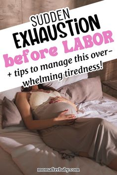 image of a pregnant woman laying on a bed while holding her pregnant belly Energy While Pregnant, Exhaustion Remedies, Pregnancy Exhaustion, Labor Symptoms, Labor Tips, Early Labor, Pregnancy Hacks, Prepare For Labor, Pregnancy Must Haves