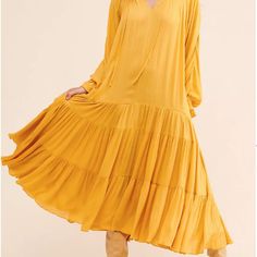 New Maxi Dress Purchased From Anthropologie - Didn't Arrive In Time So Selling It On Here, Since I Will Have No Use For It Anymore. Chic Yellow Tiered Maxi Dress, Yellow Tiered Midi Dress For Spring, Yellow Tiered Spring Dress, Yellow Ruffled Long Sleeve Maxi Dress, Yellow Ruffled Midi Dress For Fall, Yellow Long Sleeve Ruffled Maxi Dress, Yellow Long Sleeve Maxi Dress With Ruffles, Yellow Midi Dress With Ruffles For Fall, Fall Yellow Midi Dress With Ruffles