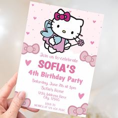 Editable Hello Kitty invitation template featuring vibrant colors and playful design elements Hello Kitty Themed Birthday Party, Hello Kitty Birthday Invitation, Hello Kitty Invitation, Hello Kitty Invitation Card, Hello Kitty Birthday Invitations, Hello Kitty Invitations, Kids Invitation, Hello Kitty Birthday Party, Hello Kitty Party