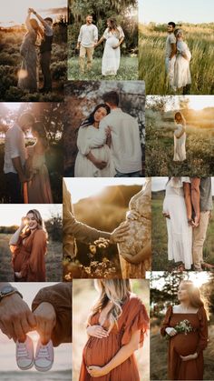 a collage of people standing in the grass and holding each other's hands