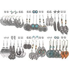 Jewelry For Birthday/Party/Christmas Gifts Color: Silver 36 Pairs Of Fashion Earrings. Includes Stud Earrings &Amp; Large Hoop Earrings &Amp; Drop Dangle Earrings Offer You A Variety Of Matching Options. Unique Vintage Style Makes Earrings More Eye-Catching And Charming. Each Pair Of Earrings Contains Different Popular Elements. The Earrings Set Is Mainly Made Of High-Quality Alloy Which Are Delicate, Non-Toxic And Environmental Friendly. Lightweight And Comfortable To Wear Bohemian Earrings Wit Turquoise Christmas, Unicorn Bag, Inlay Jewelry, Bronze Earrings, Designer Fashion Jewelry, Large Hoop Earrings, Drop Dangle Earrings, Bohemian Earrings, Large Earrings