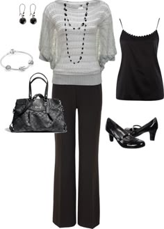 "Silver and black work outfit" by christij327 on Polyvore Black Work Outfit, Mode Tips, Sweater Dress Women, Work Outfits Women, Work Wardrobe, Business Attire, Work Attire