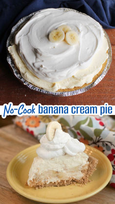 no - cook banana cream pie on a yellow plate