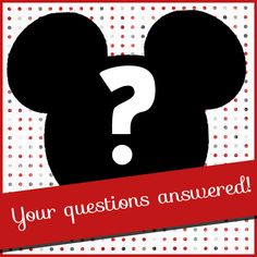 a mickey mouse with a red ribbon around it's neck that says, your questions answered?