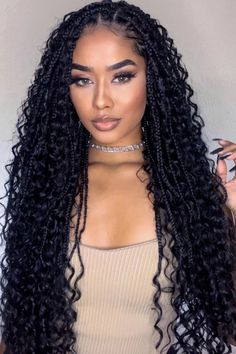 Bohemian Braids (Boho Braids) Wedding Goddess Braids, Braids For Holiday, White Women Braids Hairstyles, Curly Long Braids, Goddess Knotless Braids Hairstyles, Feed In Goddess Braids, Black Women Goddess Braids, Long Curly Wedding Hairstyles, Goddess Box Braids With Curls