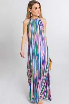 Pink Streak Maxi :: NEW ARRIVALS :: The Blue Door Boutique Purple Maxi Dress With Vibrant Print For Spring, Summer Purple Maxi Dress With Vibrant Print, Purple Maxi Dress With Vibrant Print, Purple Floor-length Maxi Dress For Spring, Purple Fitted Maxi Sundress, Flowy Lined Maxi Sundress, Purple Printed Maxi Dress, Fitted Purple Maxi Dress For The Beach, Summer Purple Printed Maxi Dress