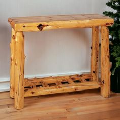 Cedar Sofa Table with Open Log Shelf Chainsaw Log Furniture, Wood Log Sofa, Cedar Log Coffee Table, Log Shelf, Log Furniture Diy, Tools For Making Log Furniture, Exclusive Relationship, Log Furniture Plans, Log Bed