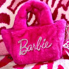 New With Tags! Barbie Skinny Dip London Fluffy Mini Tote Purse Grab Bag. Custom Bedazzled By Me With Sparkly Silver Crystal Rhinestone Jewels. Part Of Our Exclusive Barbie X Skinnydip Range Faux Fur Fuzzy Mini Tote Bag Comes With 90-120cm Adjustable/Detachable Gold Chain Shoulder Strap. Barbie Limited Edition Collector Item Internal Zip Pocket & Magnetic Pop Stud Closure Dimensions: W17cm X H14cm Mother’s Day Gift Barbie The Movie Swarovski Hello Kitty Mom Y2k Swarovski Hello Kitty, Disney Princess Barbies, Fuzzy Bag, Skinnydip London, Custom Bling, Pink Doll, Girly Bags, Pink Tote Bags, Pink Fur