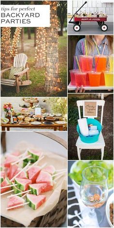 a collage of pictures with food and drinks on it, including watermelon