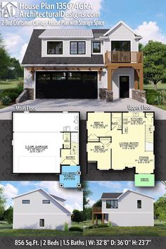 two story house plan with 3 car garage and attached living area, including an open floor plan