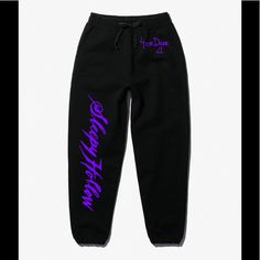 New Sweatpants Sizes S-3xl Custom Made Black Hip Hop Pants With Letter Print, Hip Hop Black Pants With Letter Print, Hip Hop Style Black Pants With Letter Print, Purple Bottoms With Elastic Waistband For Streetwear, Black Sweatpants With Letter Print For Winter, Baggy Black Bottoms With Graphic Print, Black Bottoms With Graphic Print For Winter, Purple Letter Print Bottoms For Streetwear, Winter Black Bottoms With Graphic Print