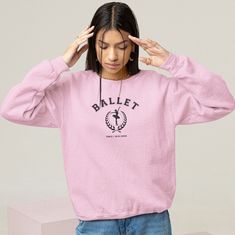 Our Ballerina College Sweater - since I was born - combines comfort and expressiveness. Showcase your love for dance with a look that not only earns admiration in the rehearsal room, dance studio, classroom, or schoolyard but also on the streets. Embrace your passion in style en pointe. Crafted from high-quality materials, our sweaters offer not only comfort but also make a statement for your individual style. This unisex heavy blend crewneck sweatshirt is pure comfort. The classic fit along wit Casual Relaxed Fit Sweatshirt For Dance Class, Casual Long Sleeve Tops For Dance Class, Casual Cotton Sweatshirt For Dance, Relaxed Fit Long Sleeve Tops For Dance Class, Casual Long Sleeve Tops For Dance, Stretch Long Sleeve Tops For Dance Class, Relaxed Fit Crew Neck Sweatshirt For Dance, Crew Neck Sweatshirt For Dance In Fall, Fall Crew Neck Sweatshirt For Dance Class