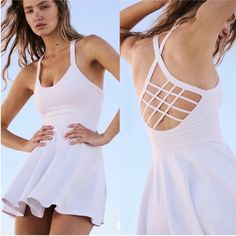 Free People Movement Good Karma Dress In White. Nwot! Fitted Through The Body With A Flowy A Line Skirt. Soft Second Skin Fabric. Eye Catching Strappy Back With A Holds You In Fitted Top. Side Ribbed Detailing. Classic Scoop Neckline. All Have Exterior Logos. 92% Nylon, 8% Spandex. Nwot Retail $100. Sz Xs/S & Xl (Sz Xl Is Hard To Find In These). Spring Workout Fitted Tennis Dress, Stretch Dresses For Summer Workout, Summer Stretch Dresses For Workout, Fitted Mini Length Summer Tennis Dress, White Fit And Flare Casual Mini Dress, White V-neck Tennis Dress For Spring, White Casual Fit And Flare Mini Dress, White Tennis Dress For Spring Workout, Sleeveless Fit And Flare Tennis Dress For Summer