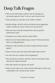 a poster with the words deep talk - fragen in german and english on it