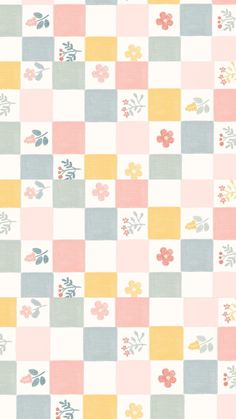 a checkerboard pattern with flowers and leaves on the top in pastel colors